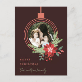 オーナメントフォトポインセチア茶メリークリスマス シーズンポストカード