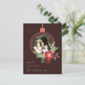オーナメントフォトポインセチア茶メリークリスマス シーズンポストカード (スタンド正面)