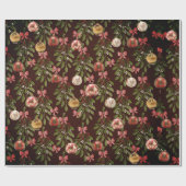 オーナメントブラウンレッドボウミストレトーホリー ラッピングペーパー (フラット)