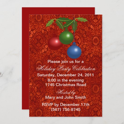 オーナメントホリデーパーティー招待状 招待状 (正面/裏面)