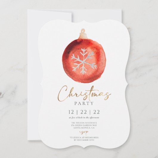 オーナメントミニマル冬のクリスマスパーティー 招待状 (正面)