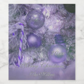 オーナメントメリークリスマスツリーパープルホリデー ワインラベル (シングルラベル)