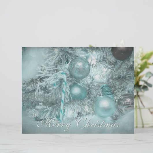 オーナメントメリークリスマスティール(緑がかった色)グリーンホリデーツリー (スタンド正面)