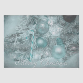 オーナメントメリークリスマスティール（緑がかった色）グリーンホリデーツリー 薄葉紙