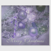 オーナメントメリークリスマスパープルホリデーツリー ラッピングペーパー (フラット)