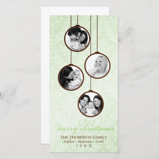 オーナメントモダングリーン&ブラウンメリークリスマス シーズンカード (正面/裏面)