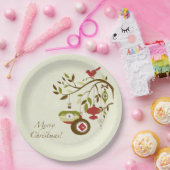 オーナメントモダンズバードオンツリーメリークリスマス ペーパープレート (パーティー)