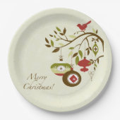 オーナメントモダンズバードオンツリーメリークリスマス ペーパープレート (正面)