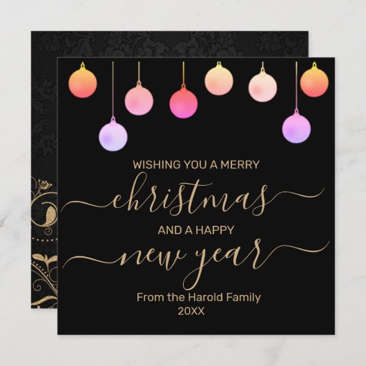 オーナメントモダン休日と金ゴールドタイポグラフィ シーズンカード (正面/裏面)