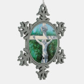 オーナメントヨハネ3:16信仰の教会の牧師 スノーフレークピューターオーナメント (左)