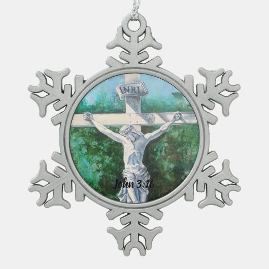 オーナメントヨハネ3:16信仰の教会の牧師 スノーフレークピューターオーナメント (正面)