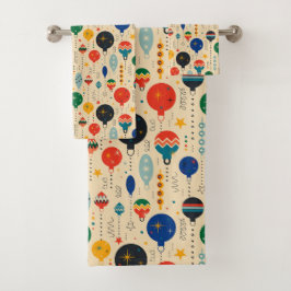 オーナメントレトロパターンホリデーデコベージュ バスタオルセット