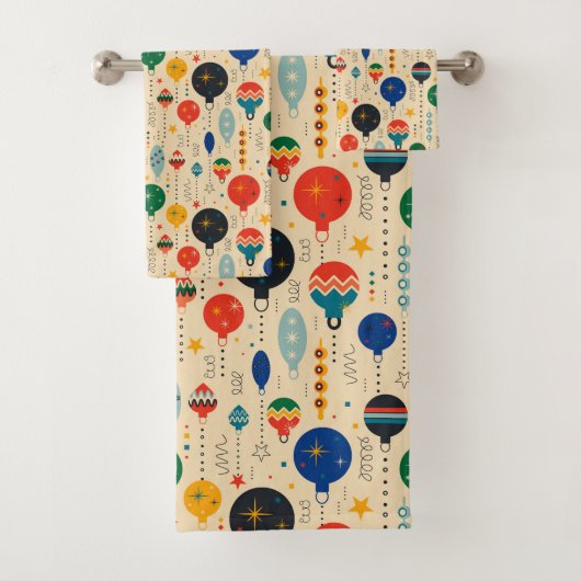 オーナメントレトロパターンホリデーデコベージュ バスタオルセット (インサイチュ)