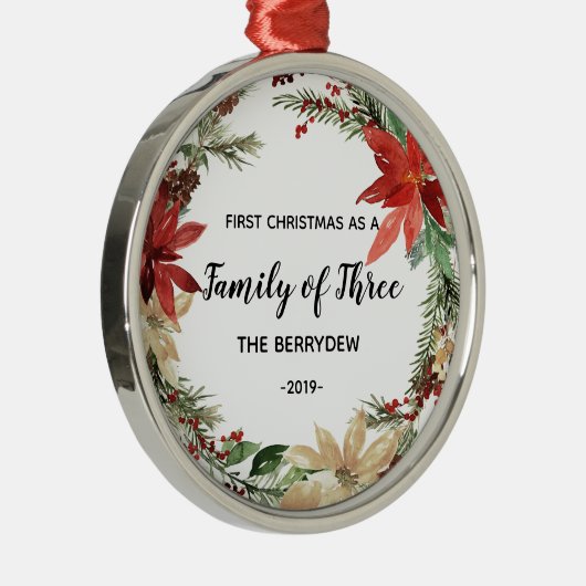 オーナメント三人家族として赤い初めてのクリスマス メタルオーナメント (右)