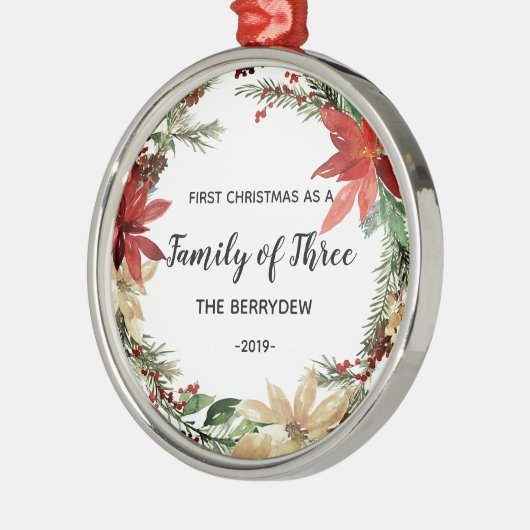 オーナメント三人家族として赤い初めてのクリスマス メタルオーナメント (左)