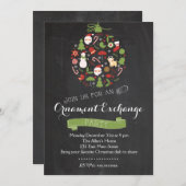 オーナメント交換クリスマスのパーティの招待状 招待状 (正面/裏面)