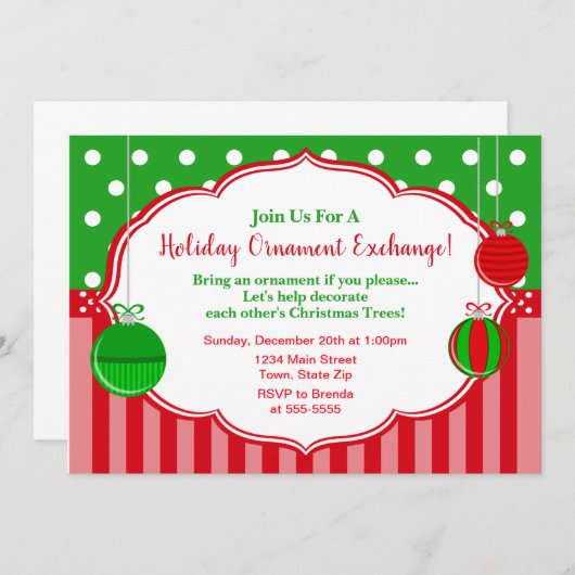 オーナメント交換クリスマスパーティの招待状 招待状 (正面/裏面)