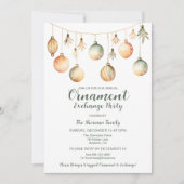 オーナメント交換パーティー水色金ゴールド緑 招待状 (正面)