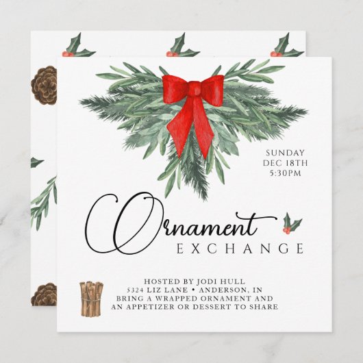 オーナメント交換会の招待状(編集可) 招待状 (正面/裏面)