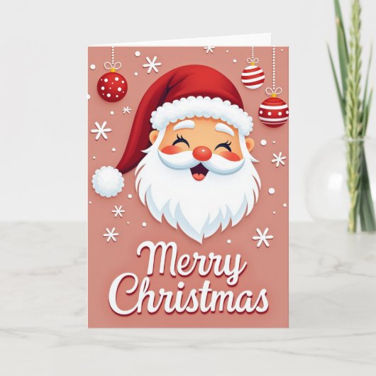 オーナメント付きかわいいサンタのメリークリスマスカード カード (正面)