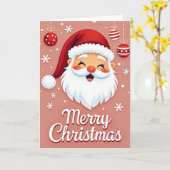 オーナメント付きかわいいサンタのメリークリスマスカード カード (黄色い花)