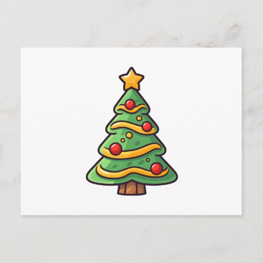 オーナメント付きのかわいいクリスマスツリー シーズンポストカード (正面)
