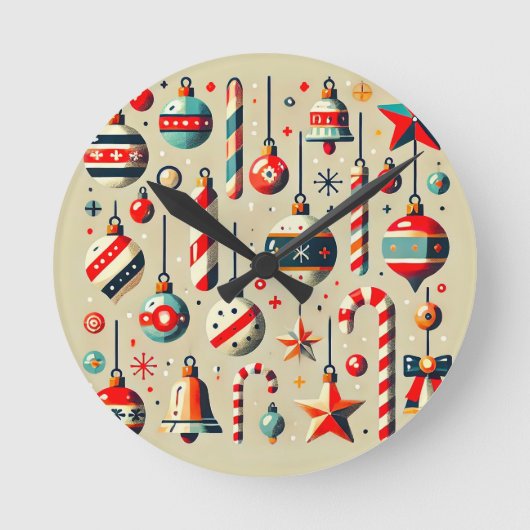 オーナメント付きのクリスマスの飾り ラウンド壁時計 (正面)