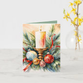 オーナメント付きキャンドル写真&クラフトクリスマス カード (黄色い花)