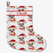 オーナメント付きチワワの犬の名前 名前入れ可能 ラージクリスマスストッキング (正面)