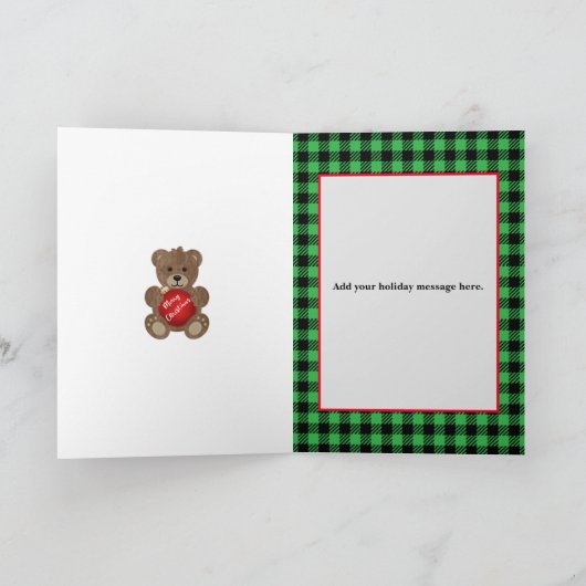 オーナメント付きテディベアの折りたたみ式グリーティングカード カード (内部)