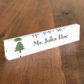 オーナメント付き漫画の冬のクリスマスツリー デスクネームプレート (側面)