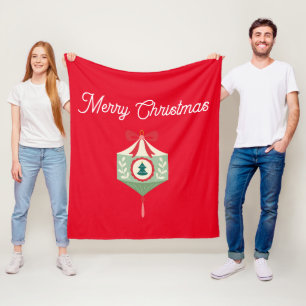 オーナメント伝統的グリーンとレッドクリスマス フリースブランケット