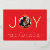 オーナメント写真レッドメリークリスマスクリスマス金ゴールドJOY 箔シーズンカード (正面)