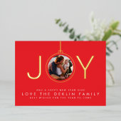 オーナメント写真レッドメリークリスマスクリスマス金ゴールドJOY 箔シーズンカード (立ち正面)