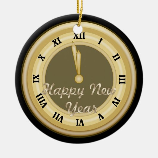 オーナメント新年の時計の休日の セラミックオーナメント (正面)