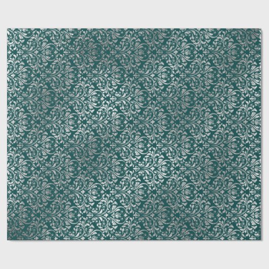 オーナメント王室のダマスクティール(緑がかった色)シルバービップ ラッピングペーパー (フラット)