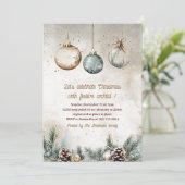 「オーナメント素朴のパーティー | 青と金ゴールド 招待状 (スタンド正面)