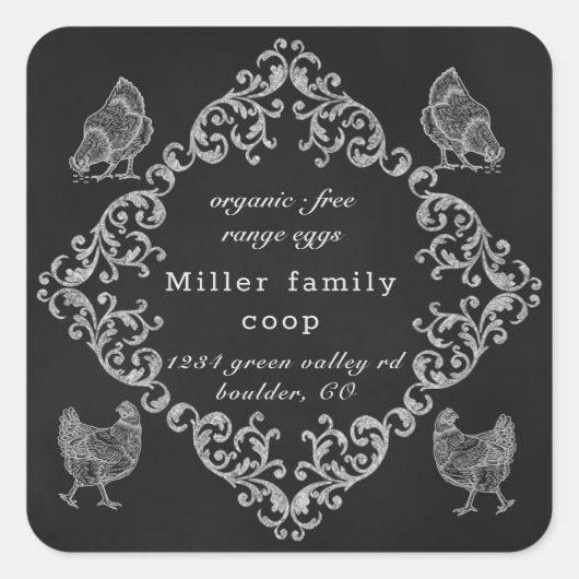 オーナメント縁どヴィンテージ黒板卵カートン スクエアシール (正面)