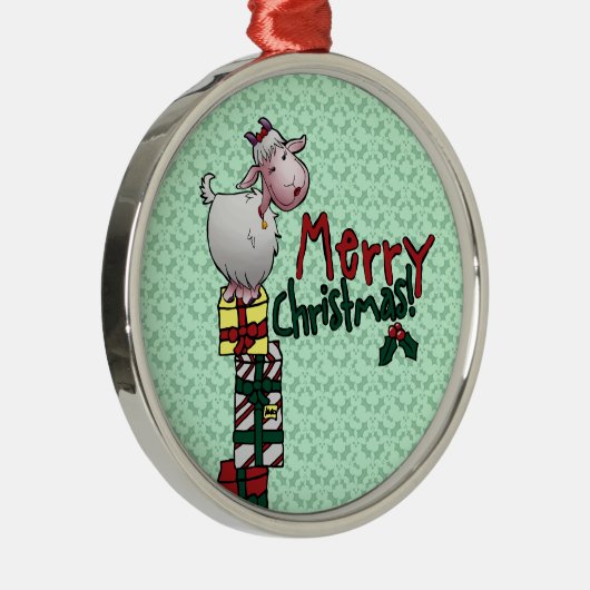 オーナメント、かわいいヤギ及びギフトの漫画 メタルオーナメント (右)