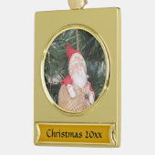 オーナメント-アンティークサンタと文字 ゴールドプレートバナーオーナメント (左)
