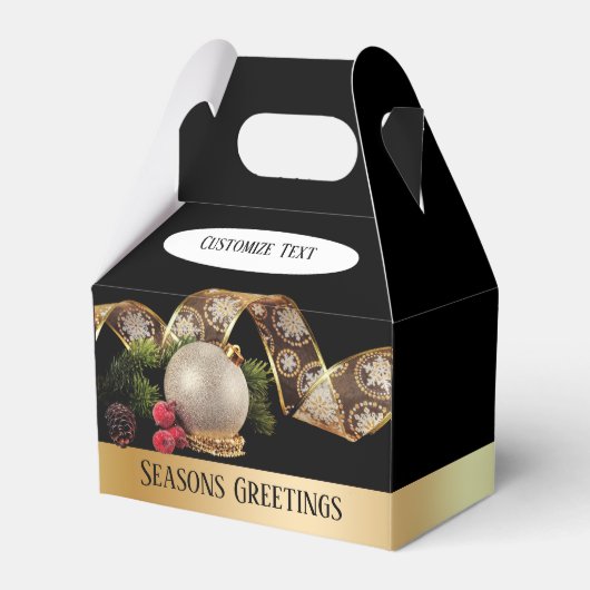 オーナメント、エバーグリーンおよび金ゴールドリボン優先ボックス フェイバーボックス (正面サイド)