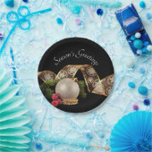 オーナメント、エバーグリーンおよび金ゴールドリボン ペーパープレート (パーティー)