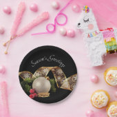 オーナメント、エバーグリーンおよび金ゴールドリボン ペーパープレート (パーティー)