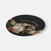 オーナメント、エバーグリーンおよび金ゴールドリボン ペーパープレート (アングル)