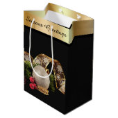 オーナメント、エバーグリーンおよび金ゴールドリボン ミディアムペーパーバッグ (裏面アングル)