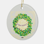 オーナメント：クリスマスリース/ハッピーホリデー セラミックオーナメント (左)