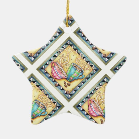 オーナメント-クールな豆! コーヒー芸術 セラミックオーナメント (正面)