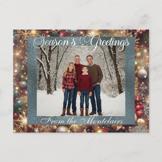 オーナメント、シルバースクリプト&フレーム写真 – Silver シーズンポストカード (正面)