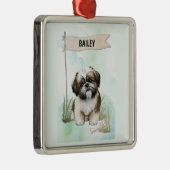 オーナメント シ Shih Tzu 名前入り 水彩画 犬 (右)