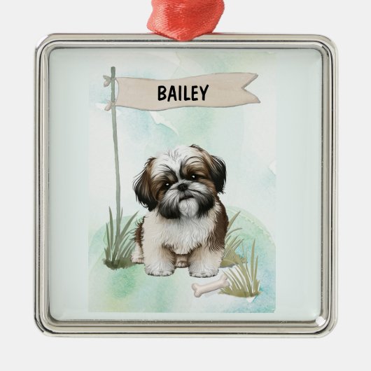 オーナメント シ Shih Tzu 名前入り 水彩画 犬 (正面)